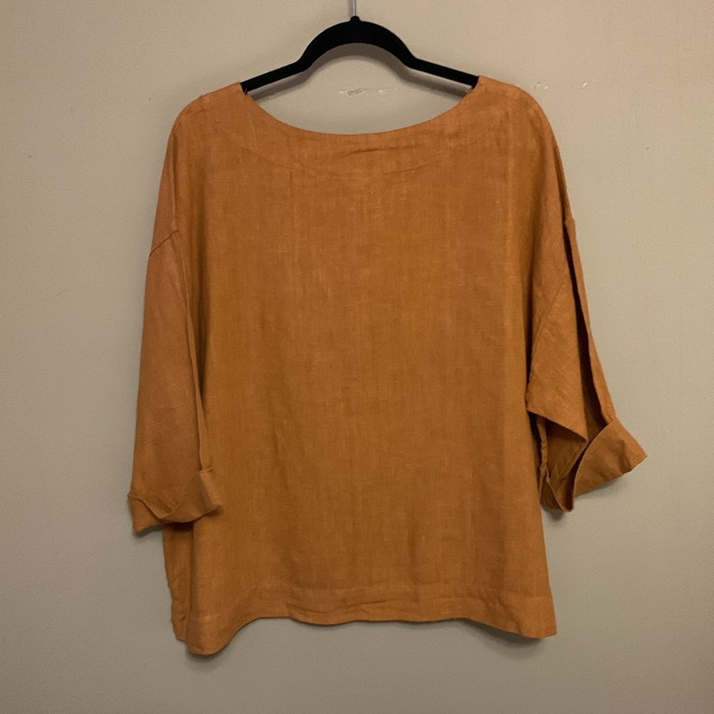 bryn Walker Women’s Pullover Boxy Oversized Flax Linen Terracotta Top Medium - Picture 2 of 15